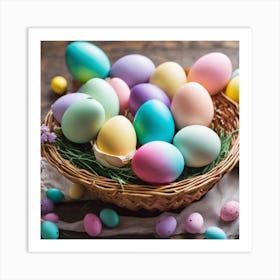 Colorful Easter Eggs In A Basket Art Print