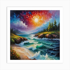 Sunset At The Beach living room art painting decor Art Print