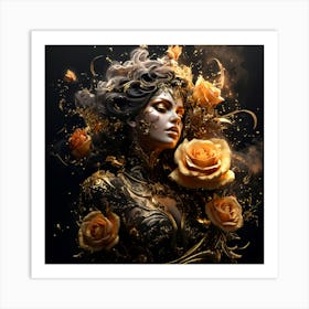 Woman Holding Golden Roses Art Print