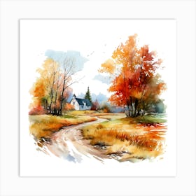 Watercolor Autumn Landscape 26 Art Print