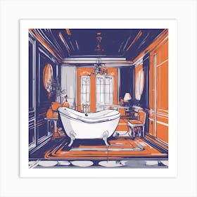 Drew Illustration Of Bathtub On Chair In Bright Colors, Vector Ilustracije, In The Style Of Dark Nav Art Print