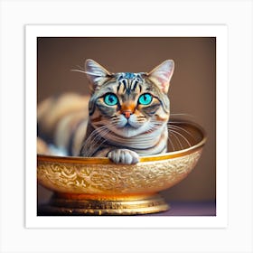 Bengal Cat In Gold Bowl Art Print