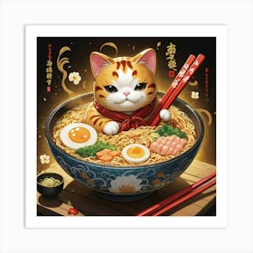 Default Lucky Cat Ramen Square Art 3 Art Print