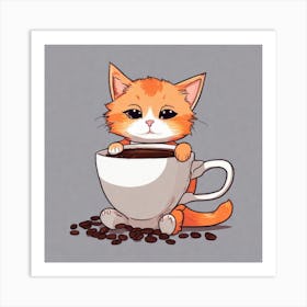 Cute Orange Kitten Loves Coffee Square Composition 18 Art Print