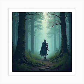 A Brave Knight On A Quest Through An Enchanted Misty Forest 1 Art Print