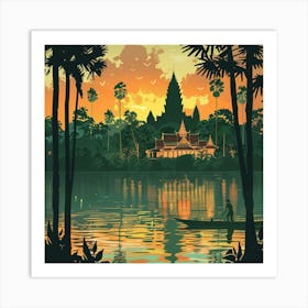 Sunset In Cambodia Art Print