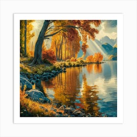 Autumn Trees By The Lake Art Print