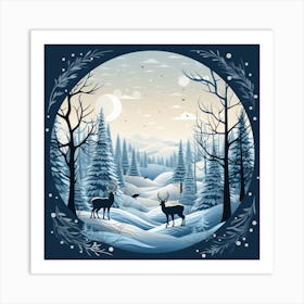 Winter Landscape With Deer 2 Art Print