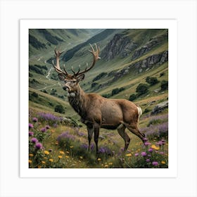 Stag Deer On Mountainside Art Print