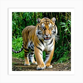 Tiger Feline Carnivore Striped Majestic Powerful Wildcat Big Cat Roaring Stealthy Predator (2) Art Print