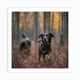 Two Dogs Running In The Woods Art Print