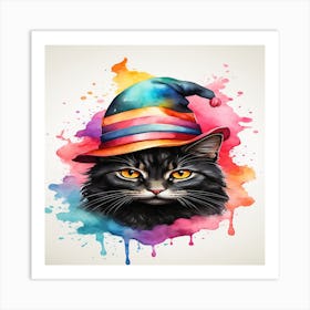 Black Cat In A Hat Art Print