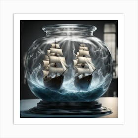 Two Ships In A Crystal Jar Digital Art. Art Print