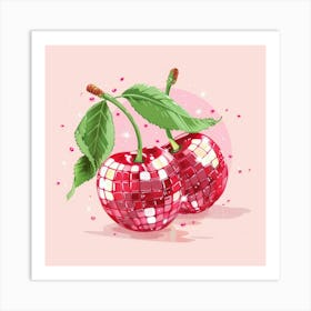 Cherries On A Pink Background Art Print