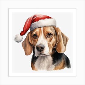 Beagle Santa Hat Art Print