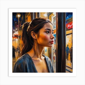 Photo Beautiful Young Woman Looking At The Shop Window At Night 3 Art Print