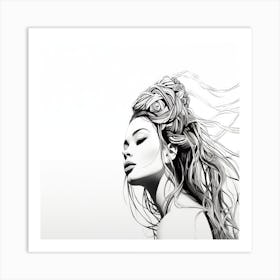 Continuous Lines - Girl With Long Hair Art Print