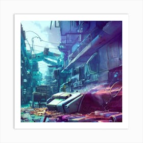 Cyberpunk City after riot Art Print