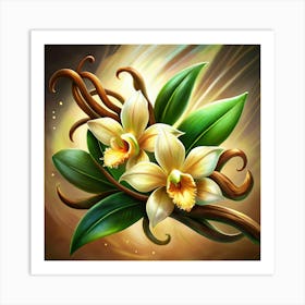 Vanilla Orchid With Bean And Leaves 1 Art Print