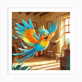 Parrot In The Living Room Wall Decoration Art Print