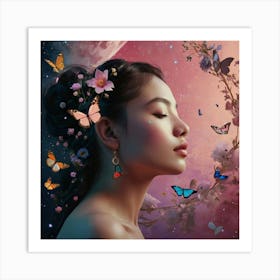 Girl With Butterflies Art Print