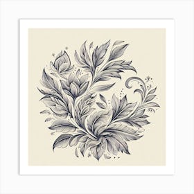 Floral Pattern In Black And White Art Print