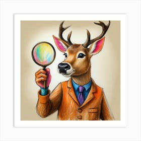 Deer With Magnifying Glass 16 Art Print