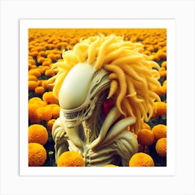 Alien In A Field Of Marigolds 3 Art Print