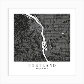 Portland Oregon Minimal Black Mono Street Map  Square Art Print