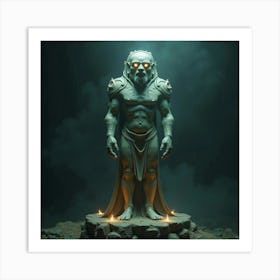 Ancient Statue Of A Forgotten Deity With Glowing Eyes And Mystical Aura 1 Art Print