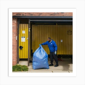 A Photo Of A Man Taking A Garbage Bag Out To A Dum (2) Art Print