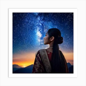 Firefly Cosmic Woman Under Vast Nightfall Sky 73580 (2) Art Print