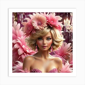 Beautiful Woman In Pink Feathers Art Print