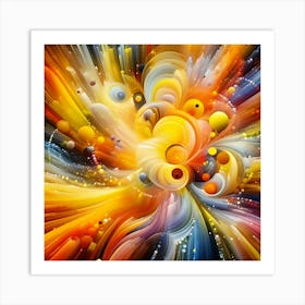 A visualization representing immense joy. Use vibrant colors, such as yellows and oranges, coming together in dynamic shapes to convey joy and celebration. 1 Art Print