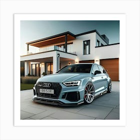 Light Blue Audi Rs4 With Full Body Kit In Front Of Modern House 2 Art Print