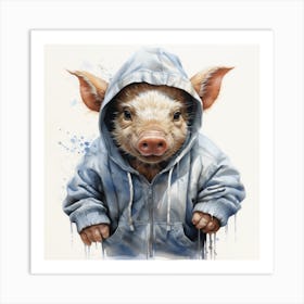 Watercolour Cartoon Warthog In A Hoodie 2 Art Print