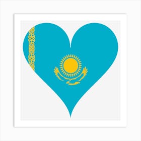 Kazakhstan Heart Love Flag Sun Sky Blue Nature Weave Pattern Heart Shaped Golden Eagle Art Print
