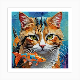 Cat With Fish Art Print