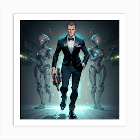 Gangster And Robots Art Print