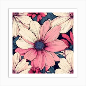 Pink Flowers Wallpaper 1 Art Print