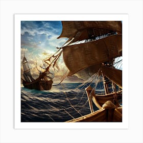 Pirate Ship Sailing In The Ocean Art Print