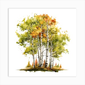 Watercolor Birch Trees Art Print