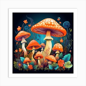 Mushrooms And Flowers 21 Art Print