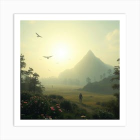 Sunrise Over A Mountain Art Print