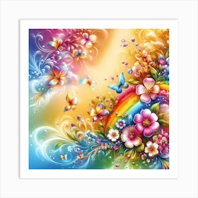 Rainbow Flowers Art Print