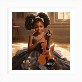 Little Black Girl Playing Violin Art Print