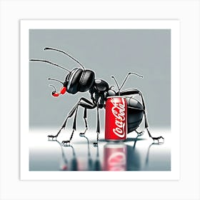 An Ant With Headphones And A Coke  Art Print