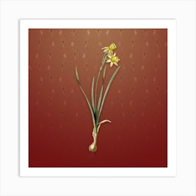 Vintage Narcissus Calathinus Botanical on Falu Red Pattern n.1358 Art Print