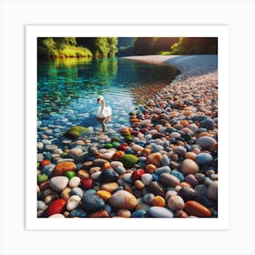 Swan In The River Art Print