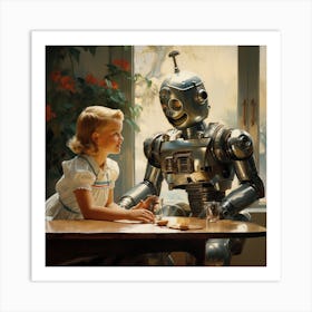 Little Girl And The Robot Art Print